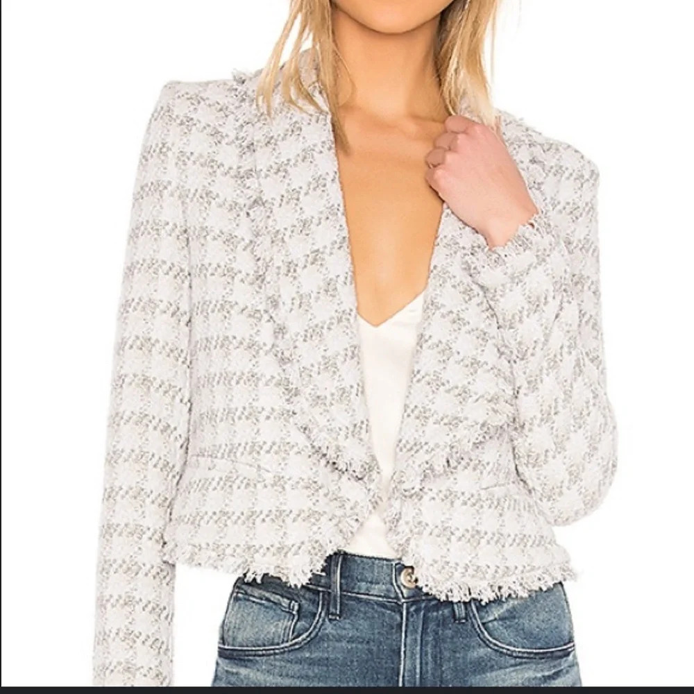 IRO quill tweed silver metallic open front jacket, size 40